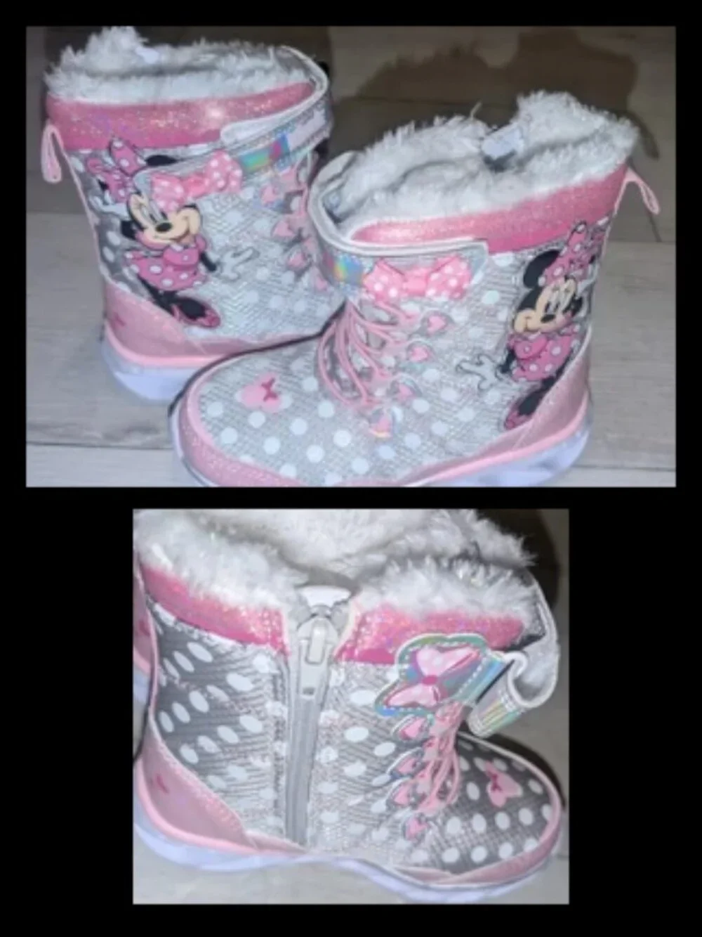 NWT Disney Minnie Mouse Light Up Winter Boots Little Girls Size 11